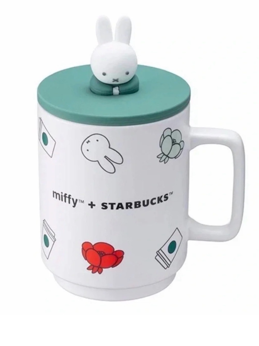 Starbucks x Miffy White Mug with Teal Lid and Red Accents